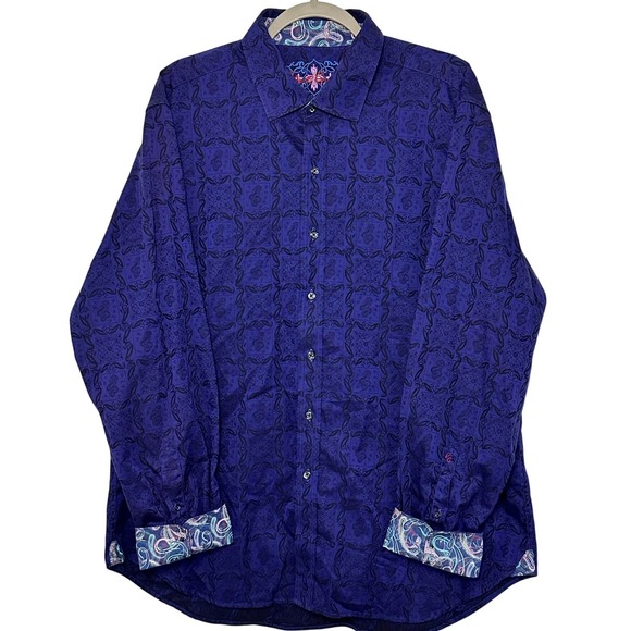 Robert Graham Men's 2XL Classic Fit Button Down Shirt Purple Paisley Print - Picture 2 of 13